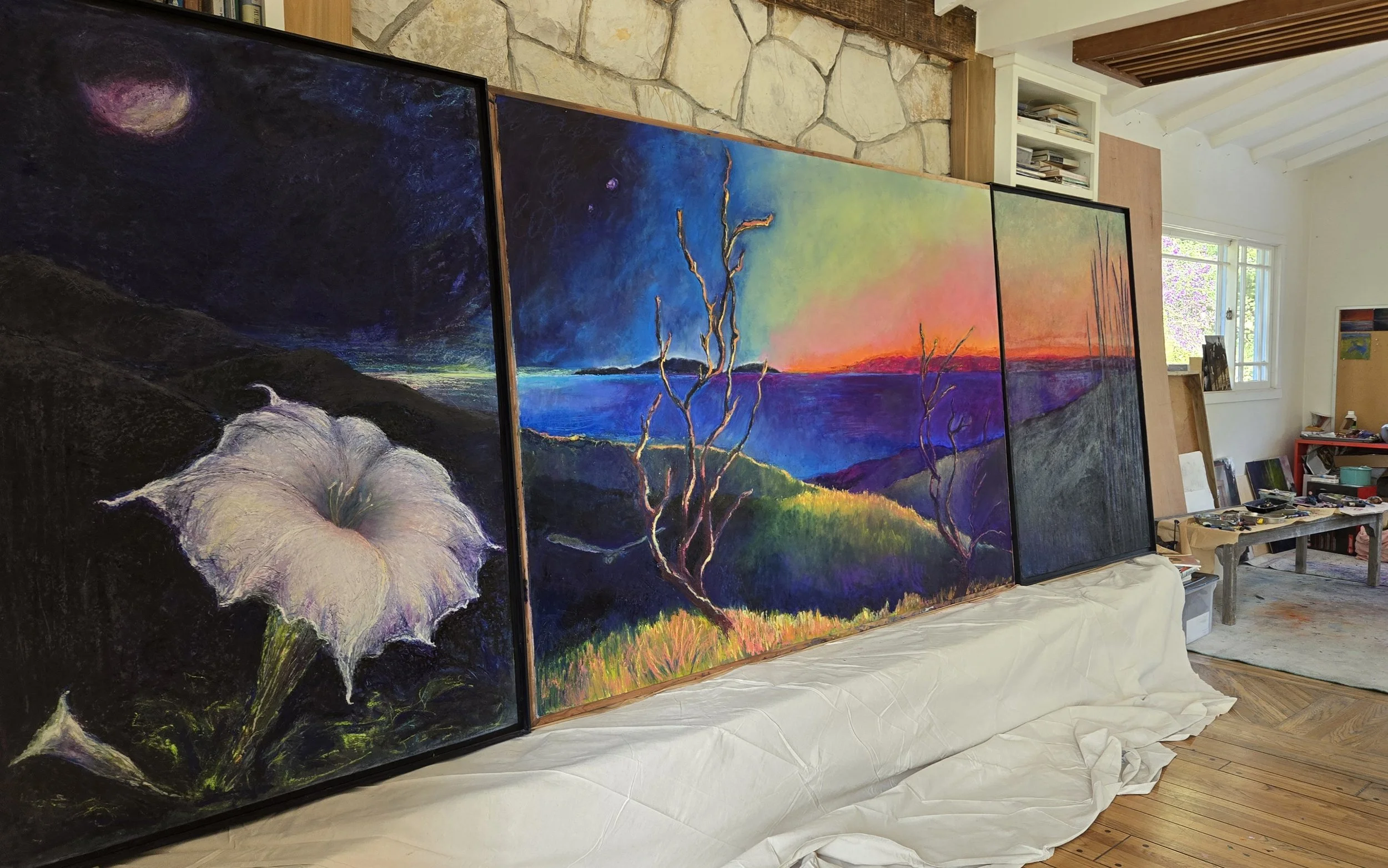"Burn Scar", all three  panels set up in studio