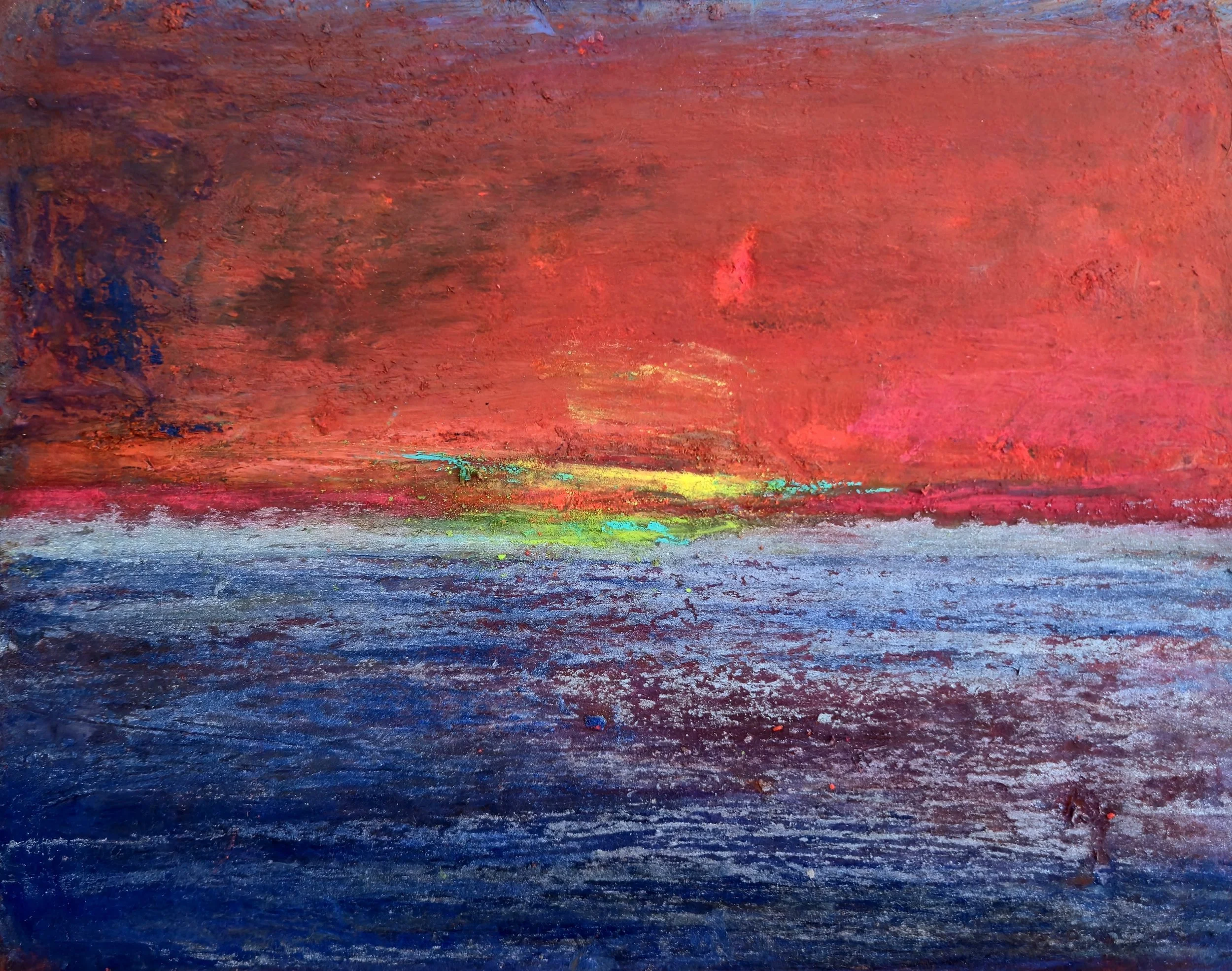 "Green Flash Three", 5" x 7", pastel and oil on cardboard. 2025.