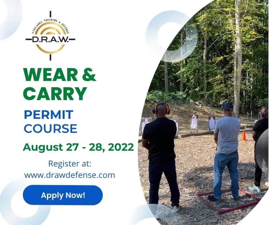 Our Next Wear and Carry Course is in two weeks!

Register at www.drawdefense.com

If you have any questions or concerns, feel free to DM, email drawdefense@gmail.com, or text or call 202-860-8636! There are still seats available!
