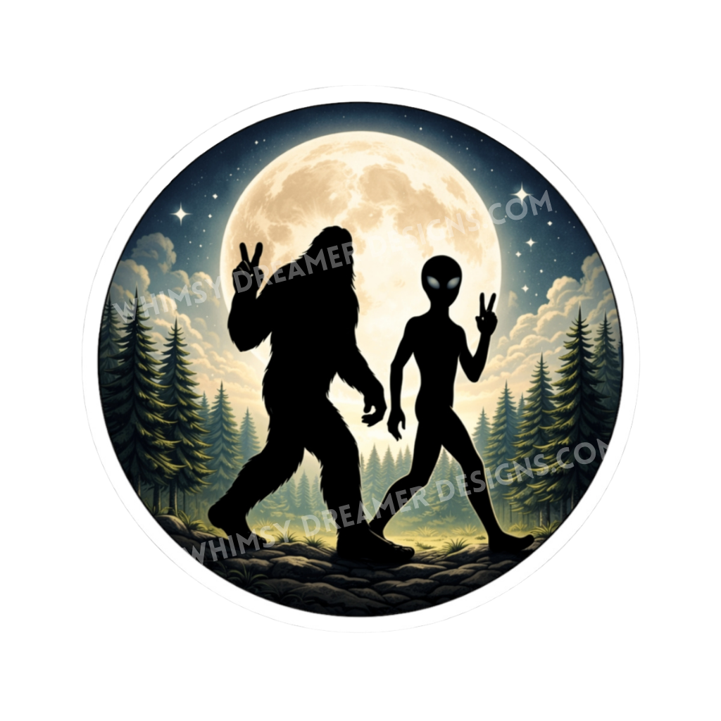 Bigfoot And Alien Peace Sign Sticker