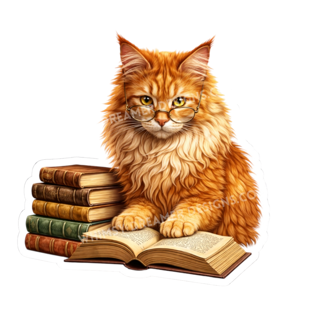 Red Maine Coon Cat Book Sticker