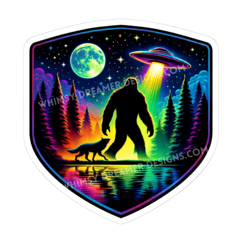 Bigfoot Wolf UFO Sticker