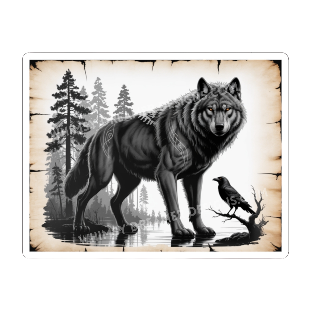 Medieval Wolf And Raven Sticker