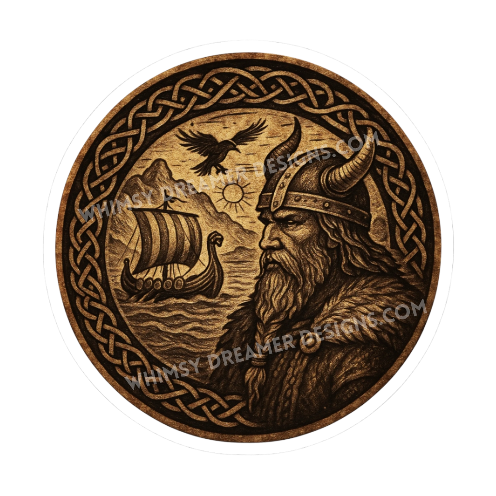 Viking Warrior Sticker, Norse Longship Sticker, Viking Raven Decal