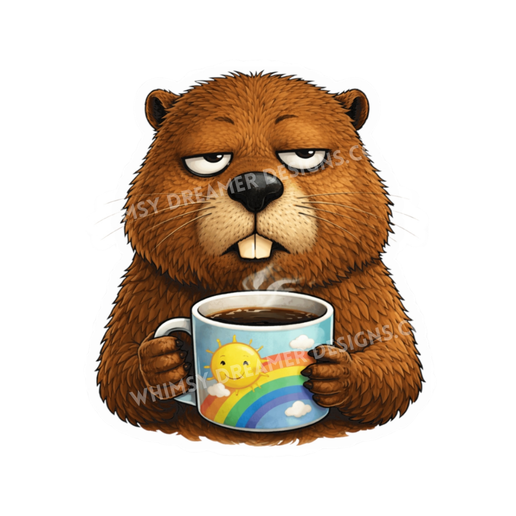 Grumpy Beaver Morning Coffee Sticker