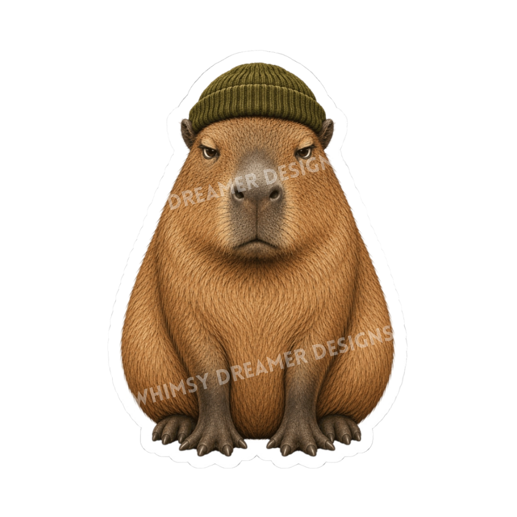 Funny Grumpy Capybara Beanie Sticker