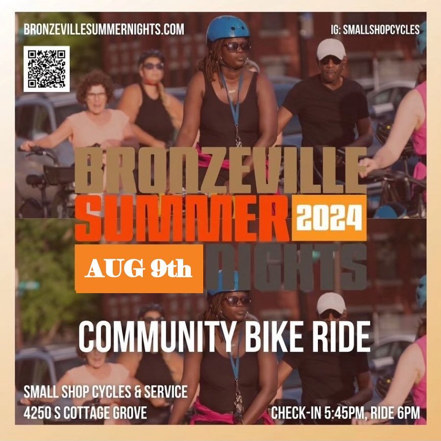 Join us for Bronzeville Summer Nights Community Bike Rides! No matter your riding level, join fellow cyclists for a community ride. Bring your own bike, or borrow a free Divvy @divvybikes. Check-in at Small Shop Cycles &amp; Service at 5:45pm. We&rsq