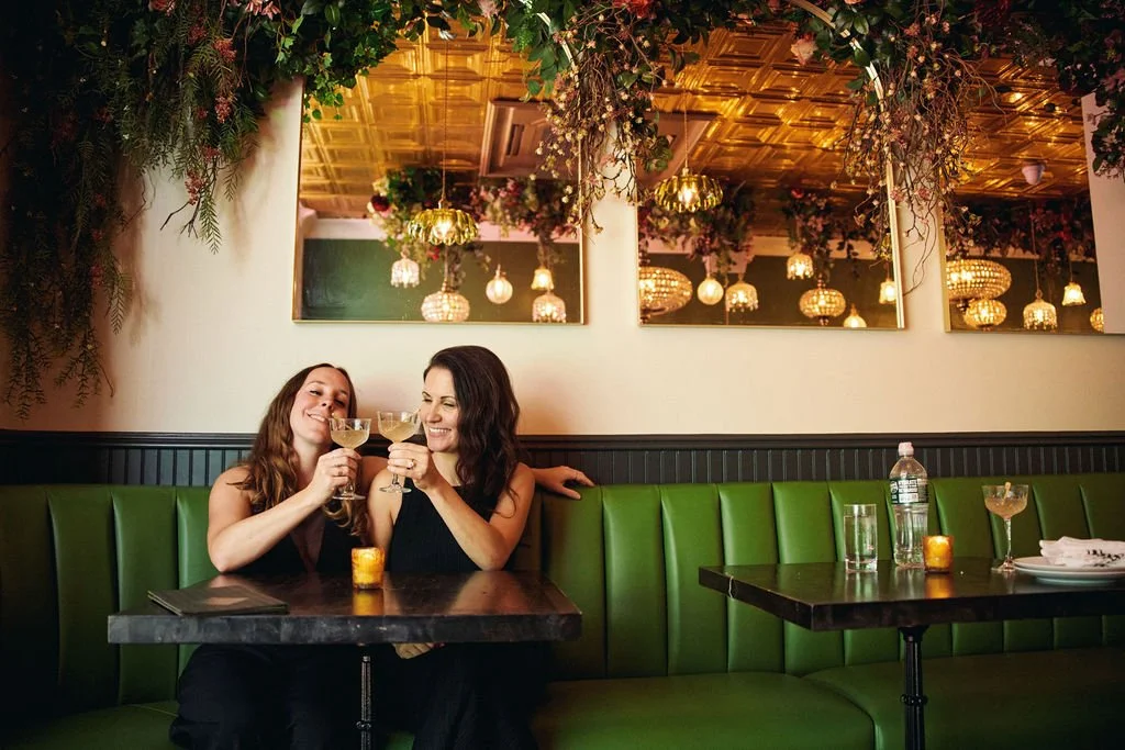 Fun Cocktail Bar Engagement Photos at Bar Louise in Brooklyn