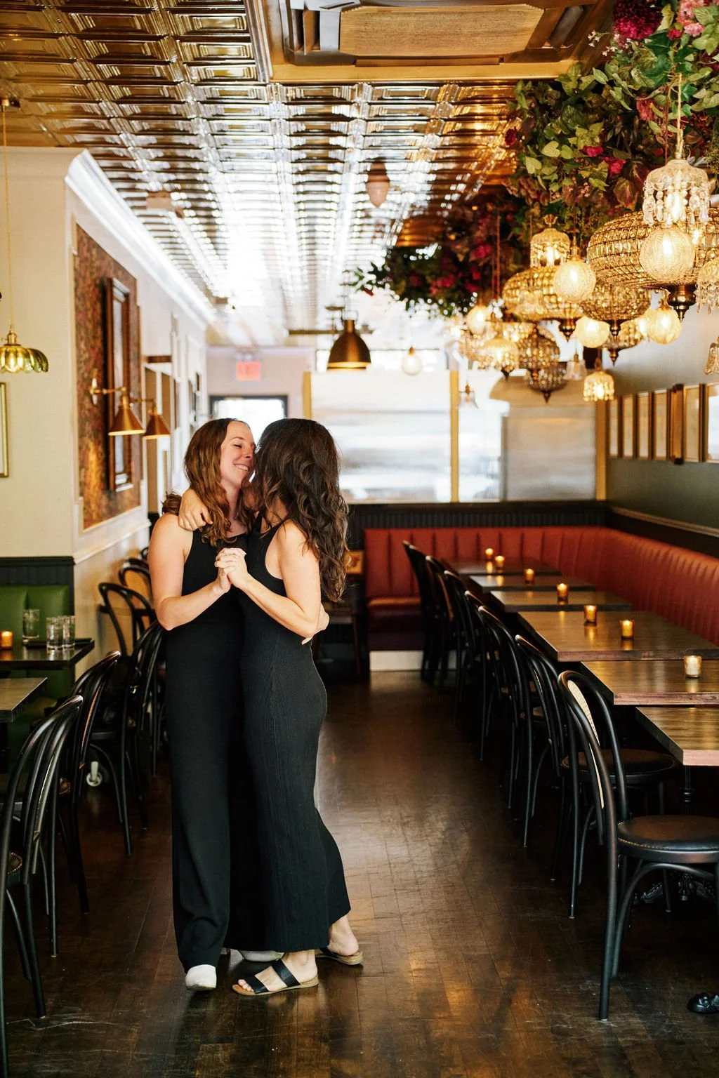 fun cocktail babr engagement photos at bar louise in brooklyn ny