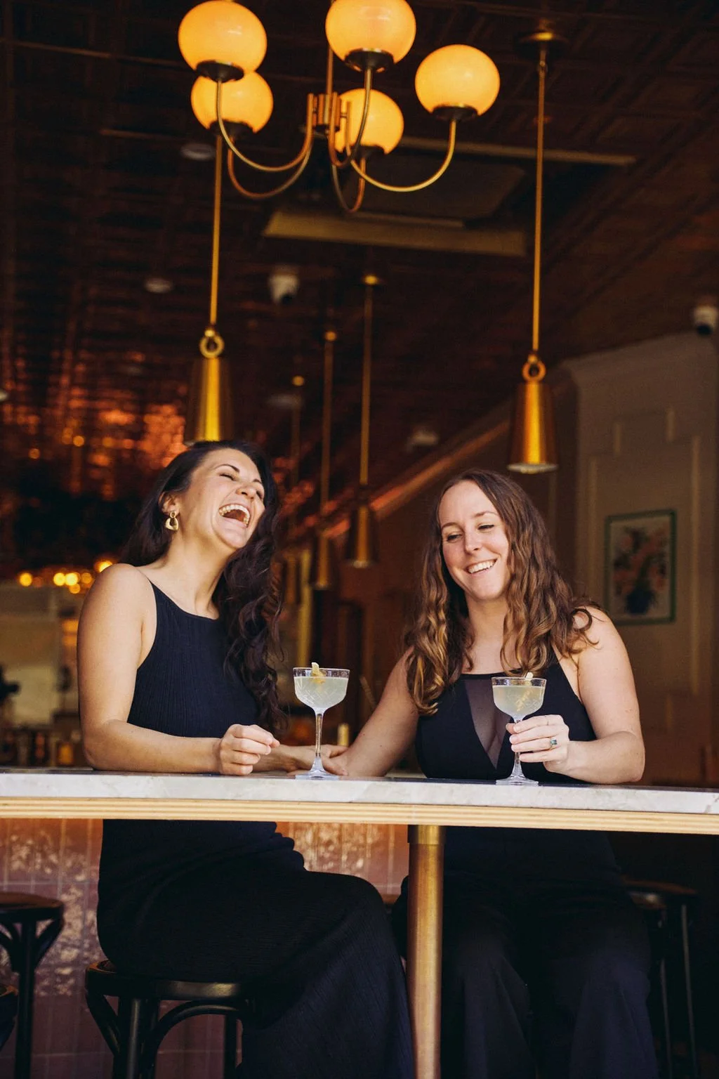 fun cocktail babr engagement photos at bar louise in brooklyn ny