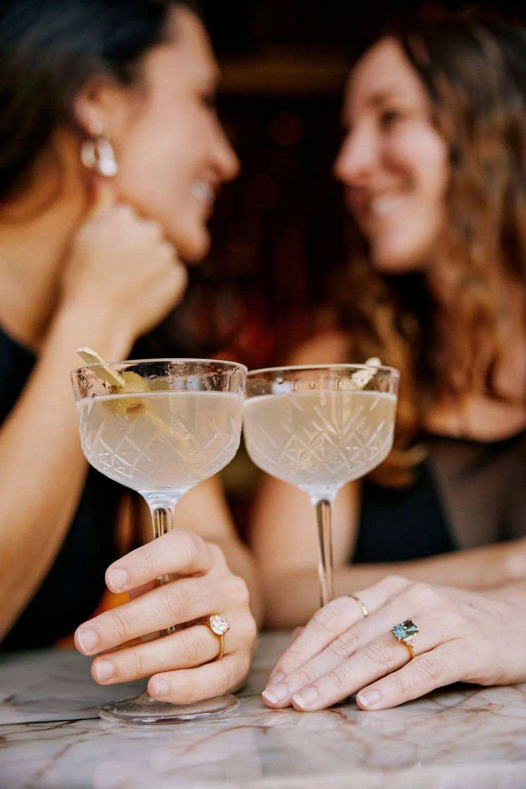 fun cocktail babr engagement photos at bar louise in brooklyn ny