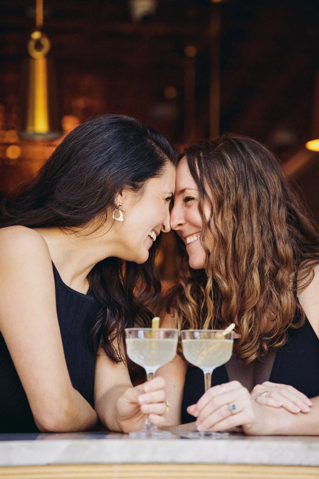 fun cocktail babr engagement photos at bar louise in brooklyn ny
