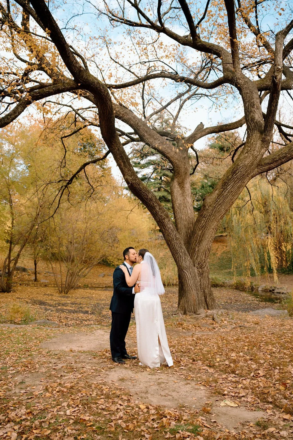 emotional bride and groom first look during a fall central park elopement