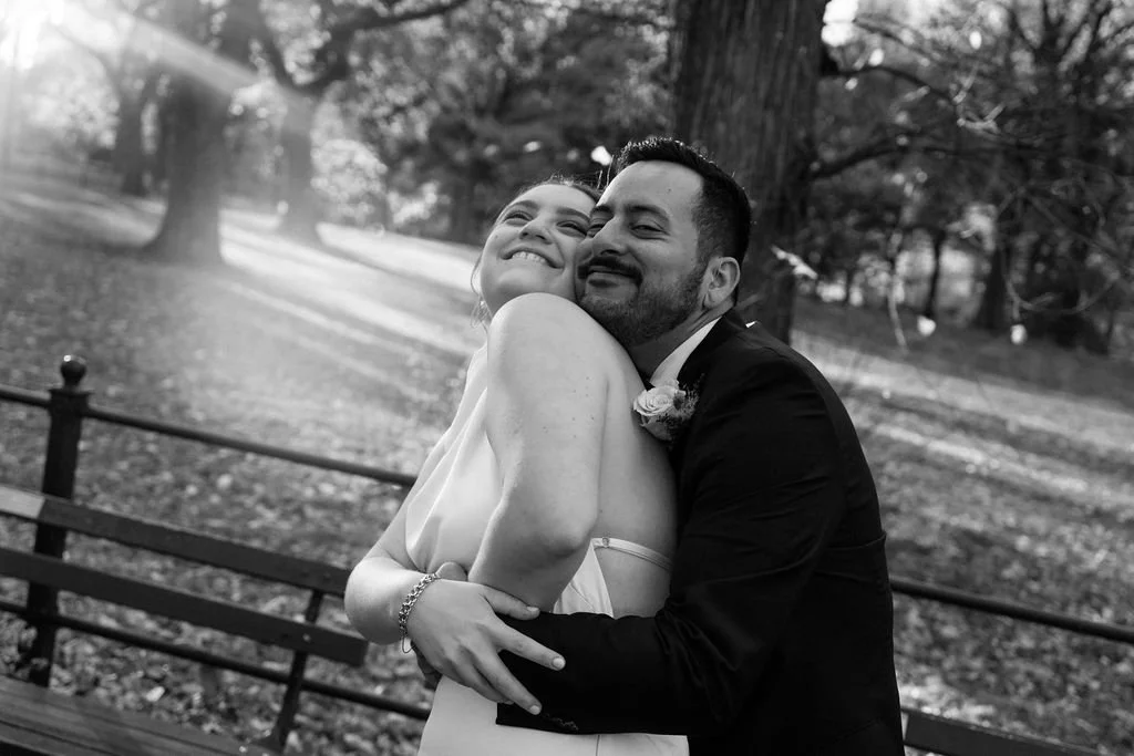 bride and groom in central park during their fall elopement in nyc