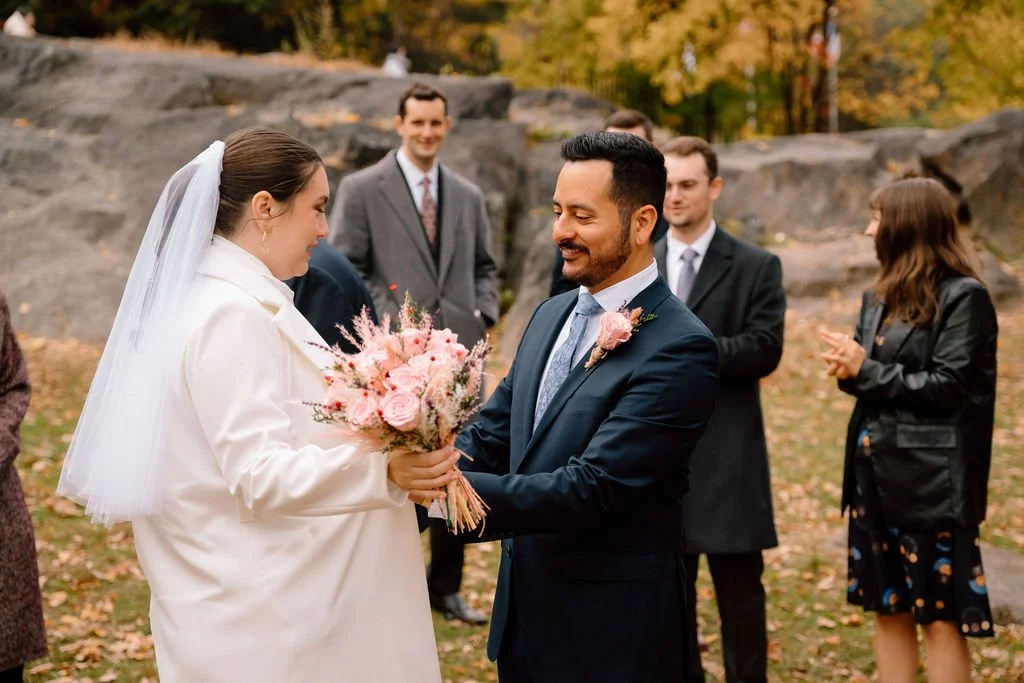 bride and groom in central park during their fall elopement in nyc
