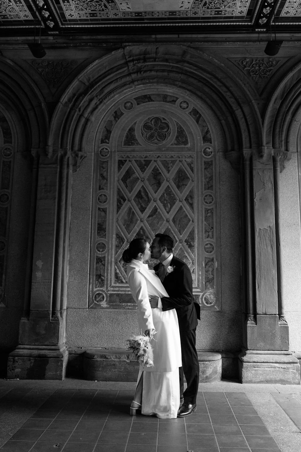 elopement couple at bethesda terrace in nyc