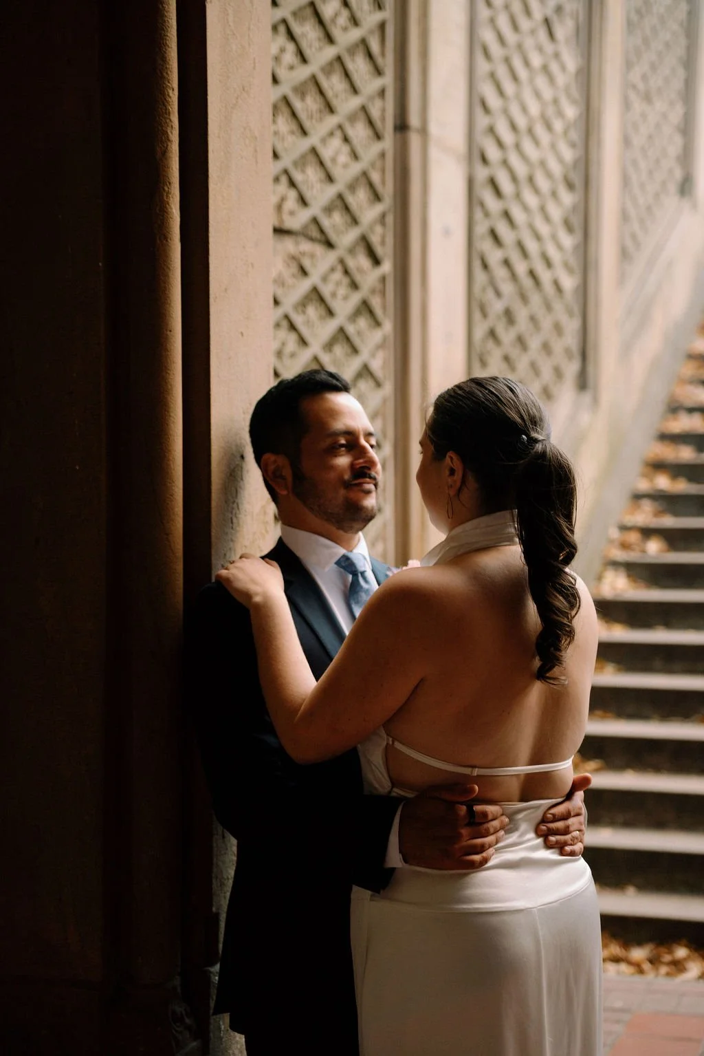 elopement couple at bethesda terrace in nyc