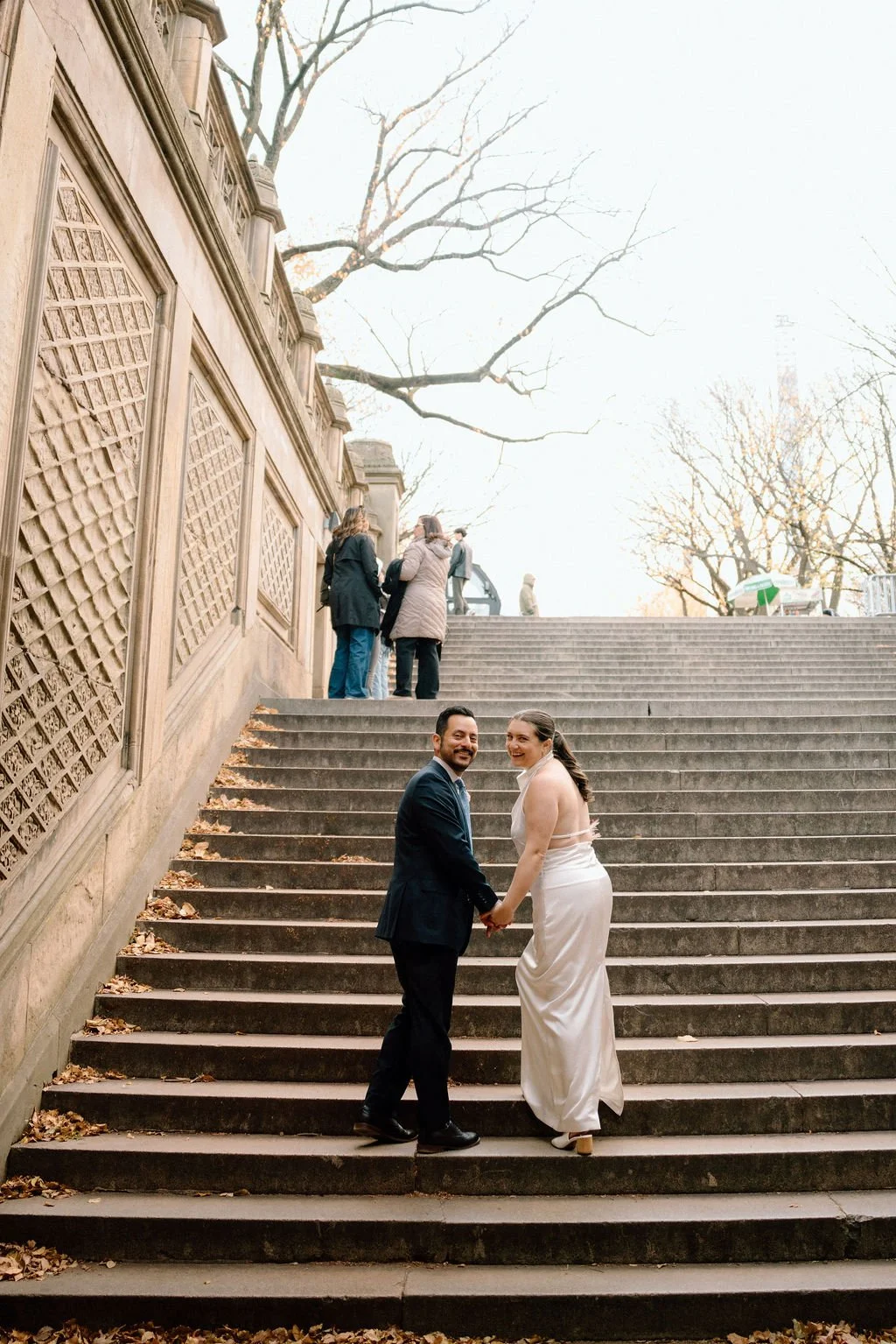 elopement couple at bethesda terrace in nyc