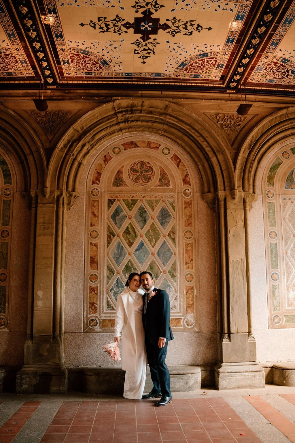 elopement couple at bethesda terrace in nyc