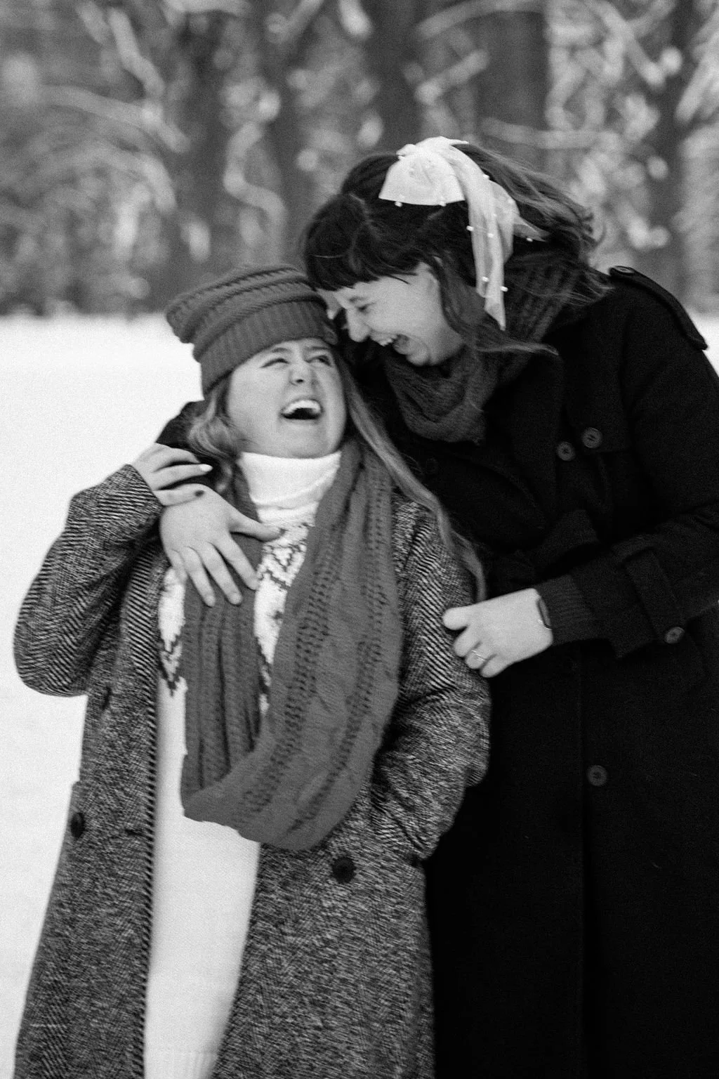 snowy central park engagement photos