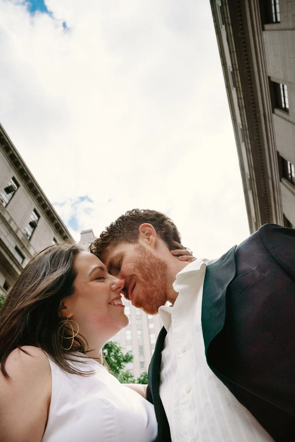 Couple celebrating their city hall wedding in downtown Manhattan