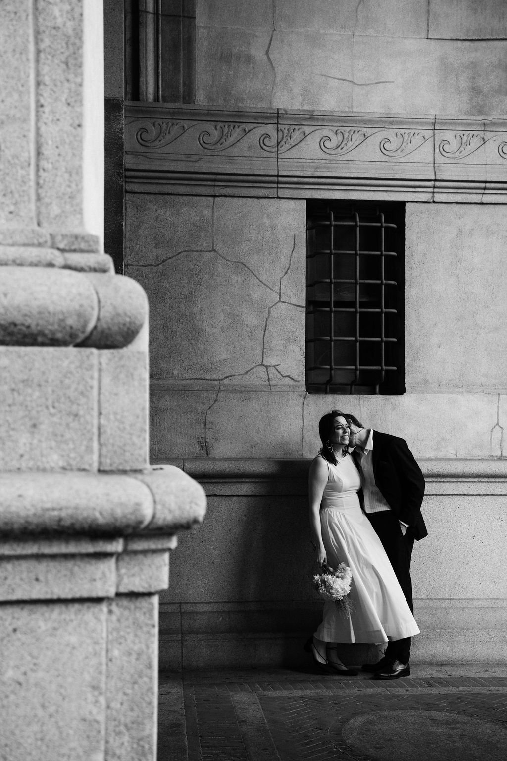 Couple celebrating their courthouse wedding in downtown Manhattan
