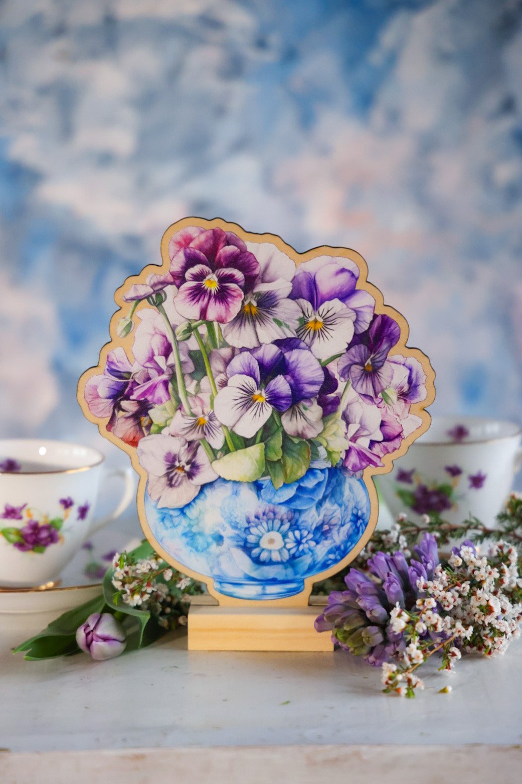 Violet Flower Wooden Mother's Day Card with Holder