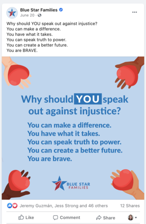 An image with a light blue background featuring four cartoon hands, each in a different skin tone, holding red hearts around the text. The text reads: "Why should YOU speak out against injustice? You can make a difference. You have what it takes. You