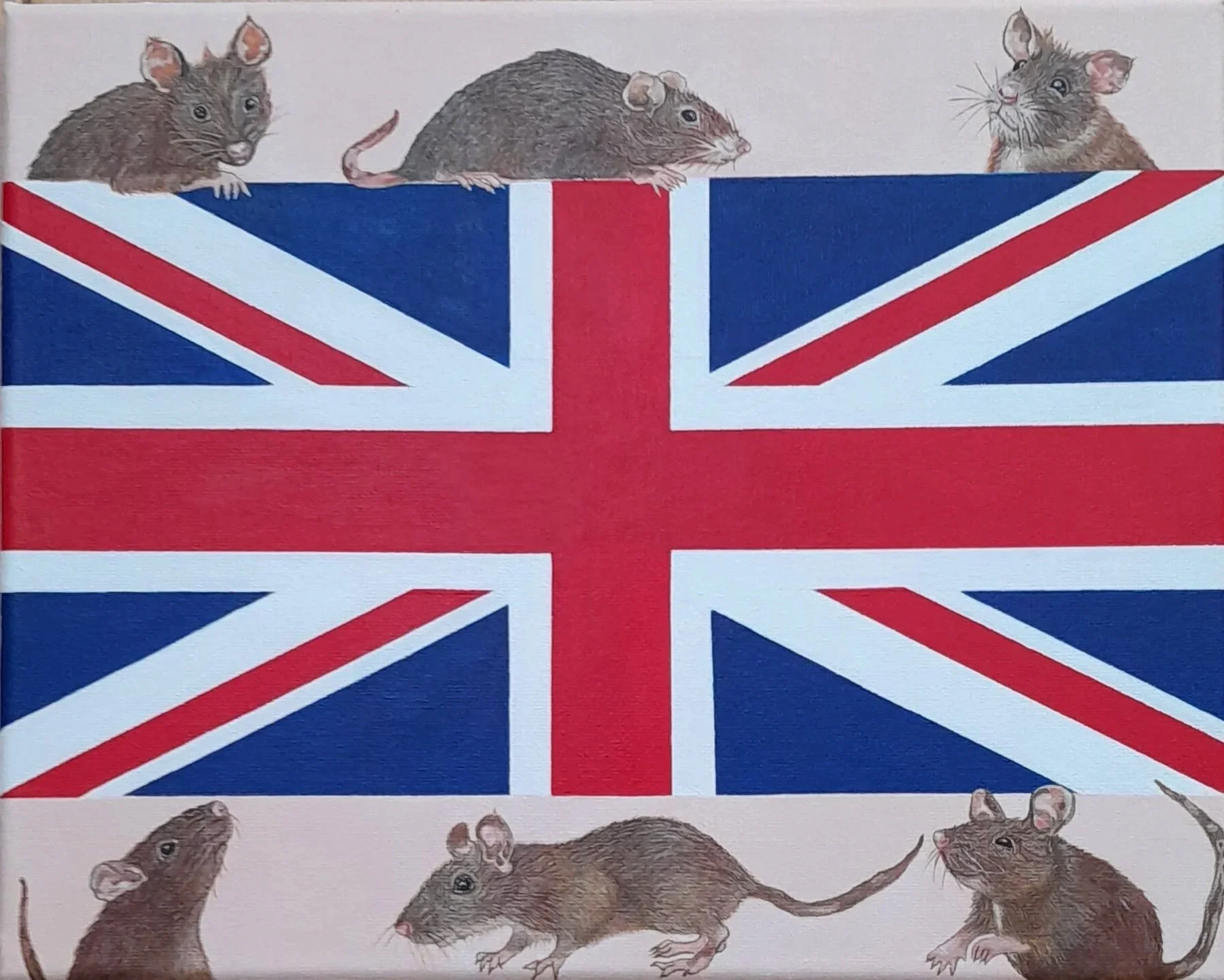  
 Regal Mice in Assembly  Acrylic on canvas 30x24cm 