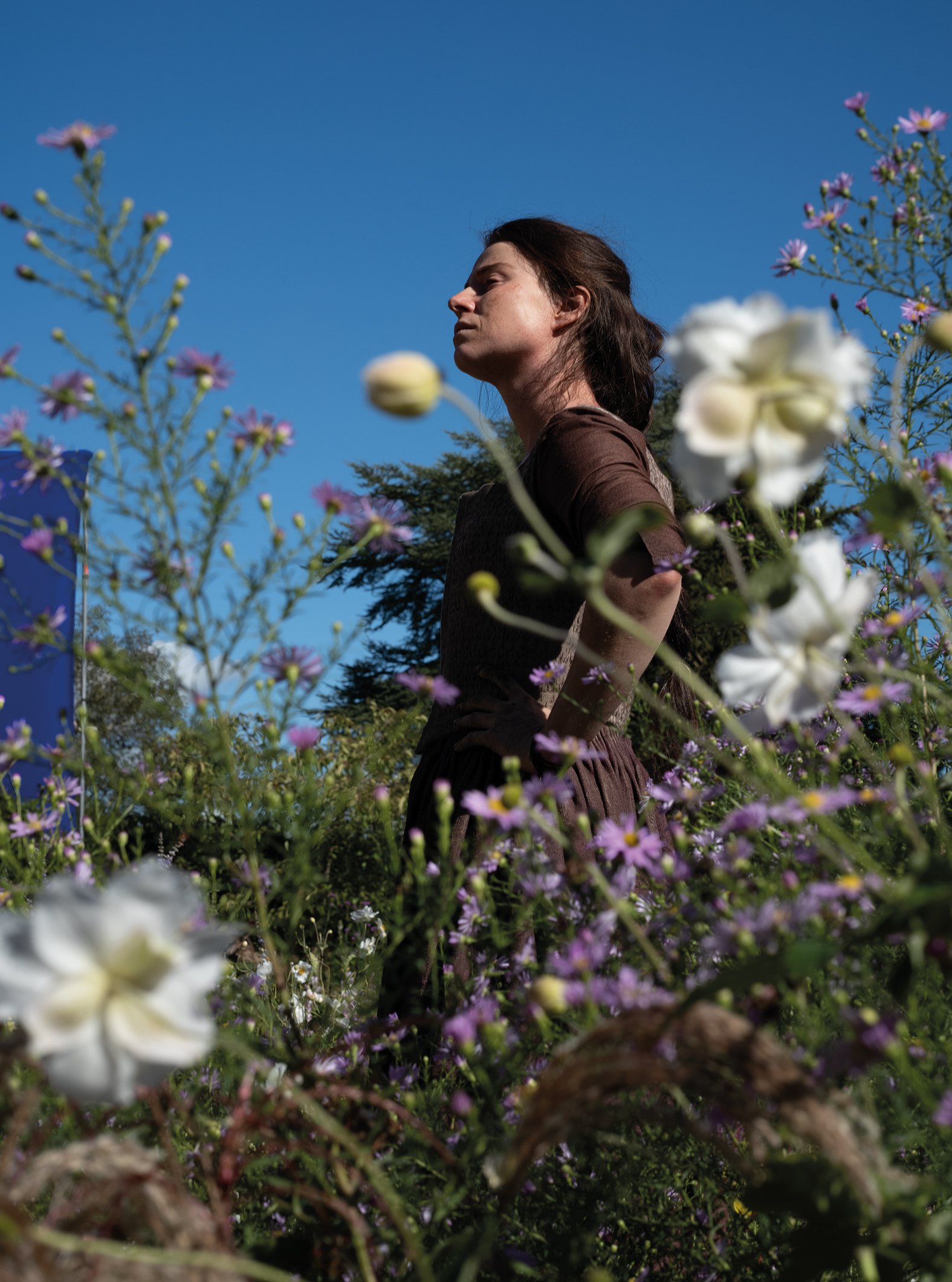 Jessie Buckley on the set of Hamnet
