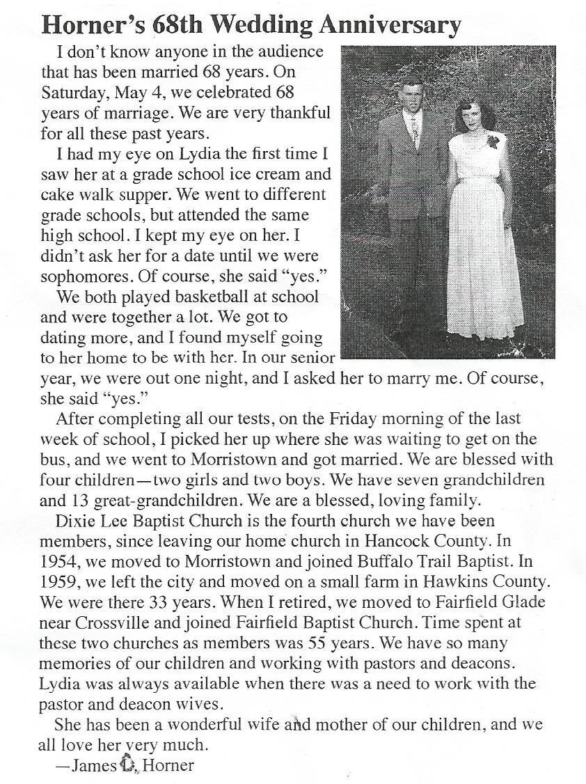 68th wedding anniversary announcement in church bulletin