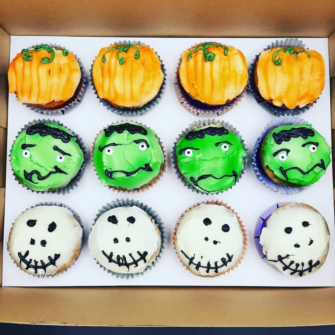 Halloween Cupcakes! #halloween #cupcakes #monster #pumpkin #frankenstein #skeleton #cakesofinstagram #vanilla #carrotcake #october #yummy
