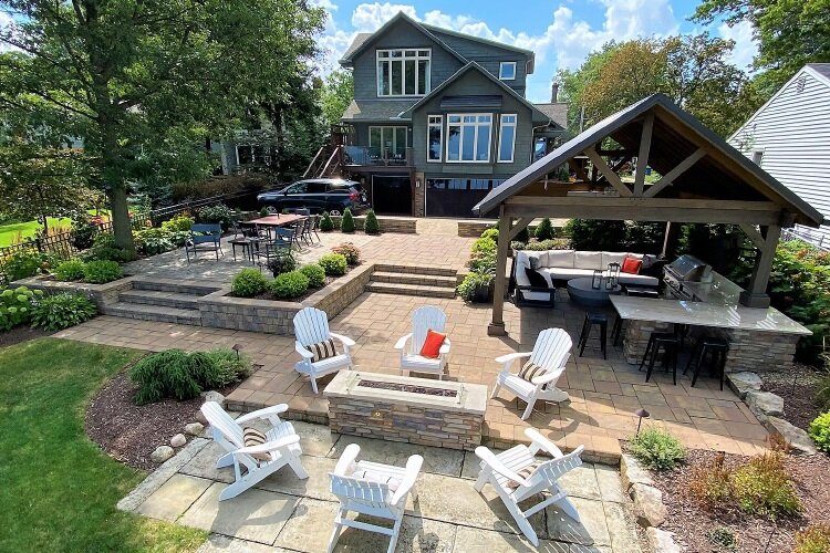 Landscape design with paver patio and pergola in Columbia Station, Ohio