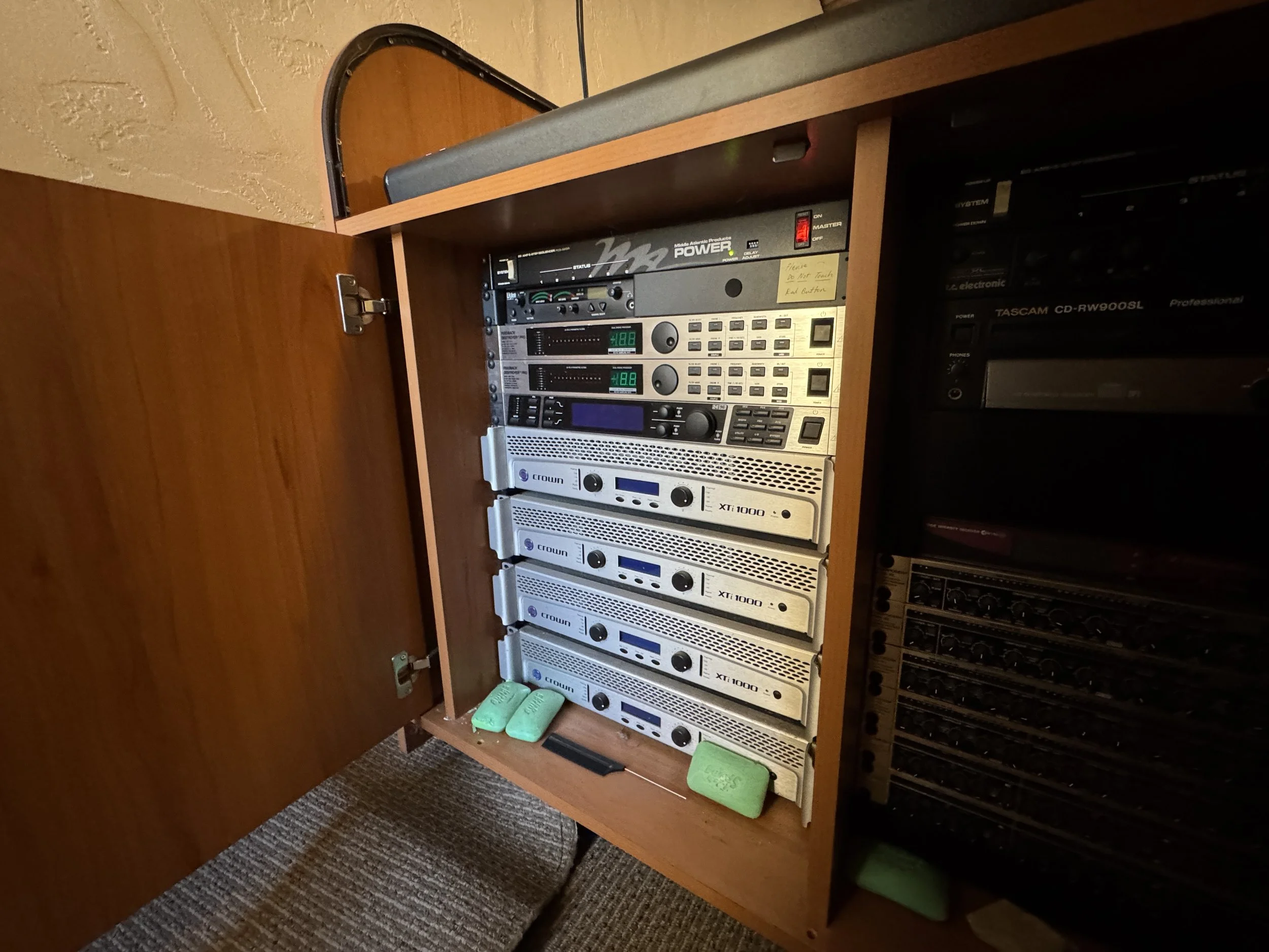 Some of this equipment remained usable after the upgrades. However, they needed to be protected (amplifiers turned up too loud can damage speakers), and find a new location.