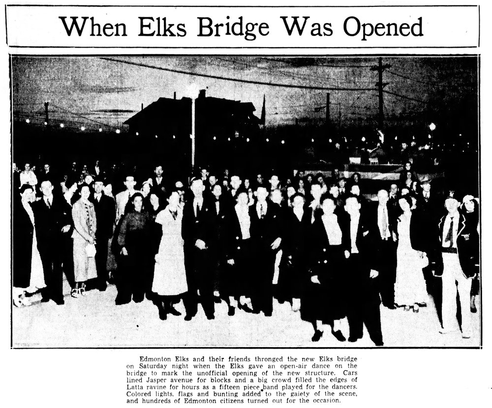  The Elks’ dance opening the Bridge.   Edmonton Bulletin, June 22nd, 1936.  