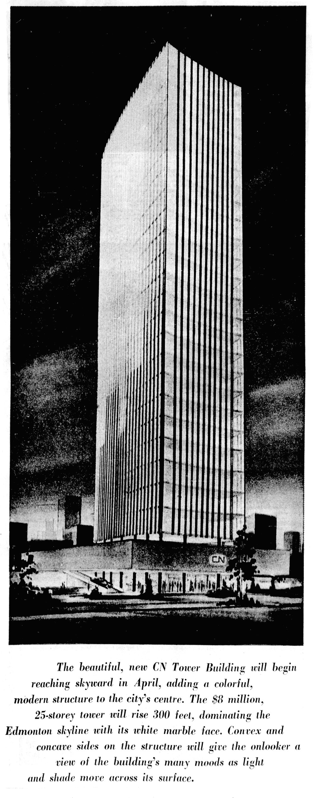  An architectural render for the new tower by Abugov &amp; Sutherland.   Edmonton Journal, January 23rd, 1964.  