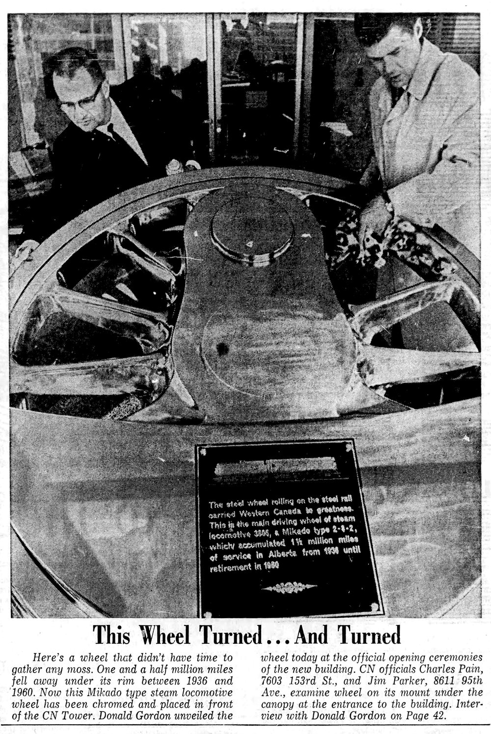  The large Mikado wheel presented to the City of Edmonton by Canadian National.   Edmonton Journal , November 4th, 1966. 