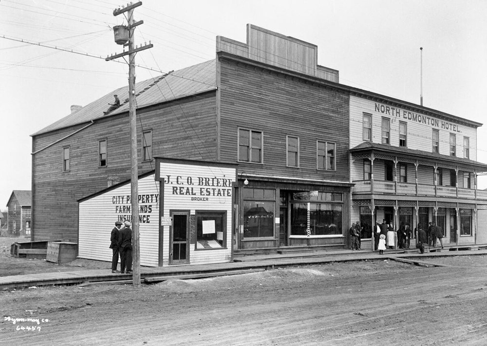  The Martel’s original North Edmonton Hotel. Its destruction in 1913 led to the erection of a new hotel and Fortunat’s Martel Block.   Glenbow Archives Photo No. NA-1328-64457  