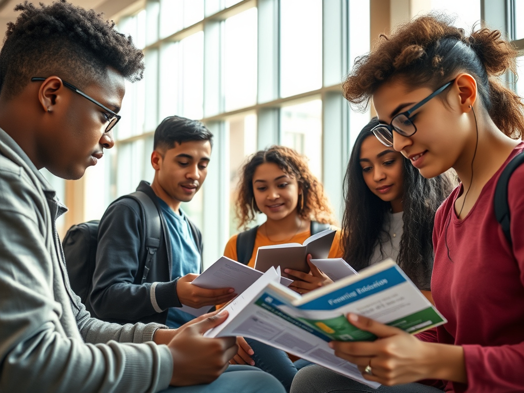 A group of students collaborating and discussing academic accommodations on a college campus.