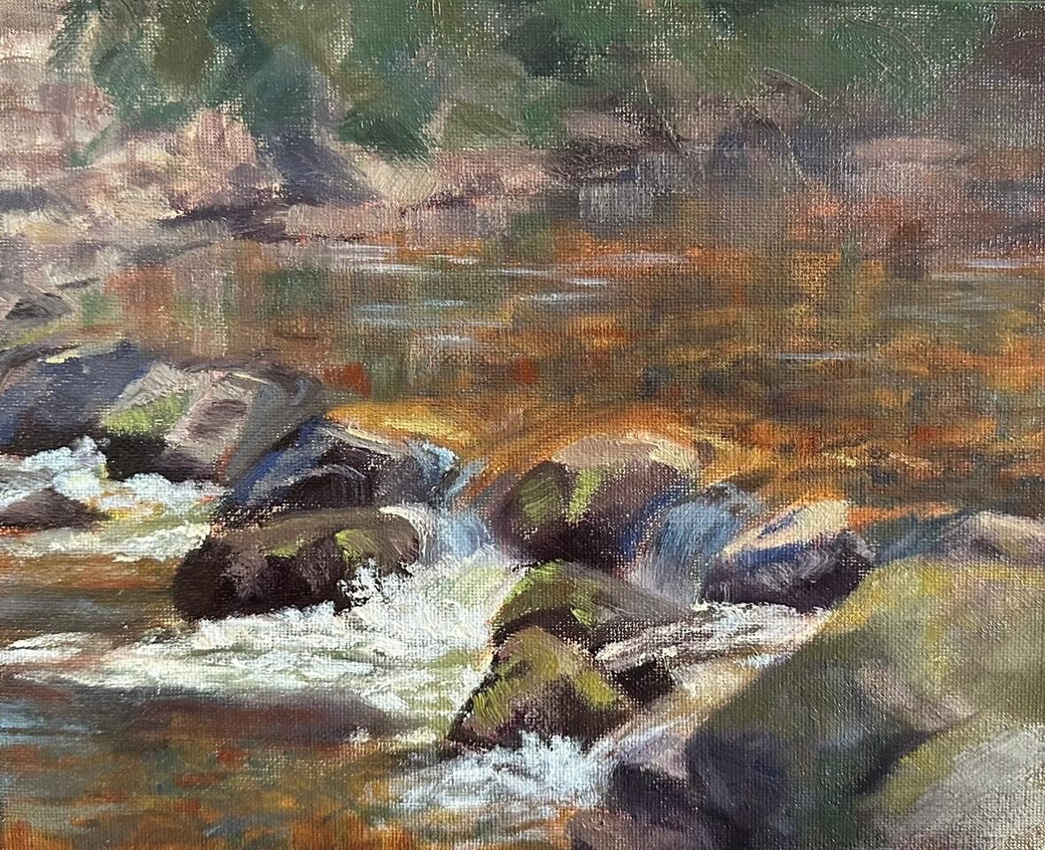 I was painting along the Fairy Glen, a riverside walk near us. A man stopped to chat for a few minutes and mentioned that the stones just up from where I was painting were known as &lsquo;The Stepping Stones&rsquo; &ldquo;in case I ever decided to pa