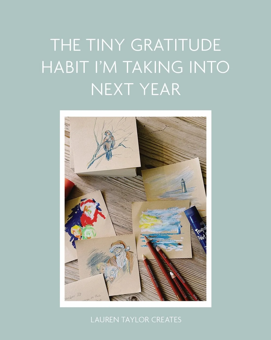 Do you keep a gratitude journal? I was writing little moments of gratitude in my journal and thought, what if I drew them every day for a year? Something that I saw, did, or someone that I&rsquo;m grateful for. I would end up with 365 little sketches