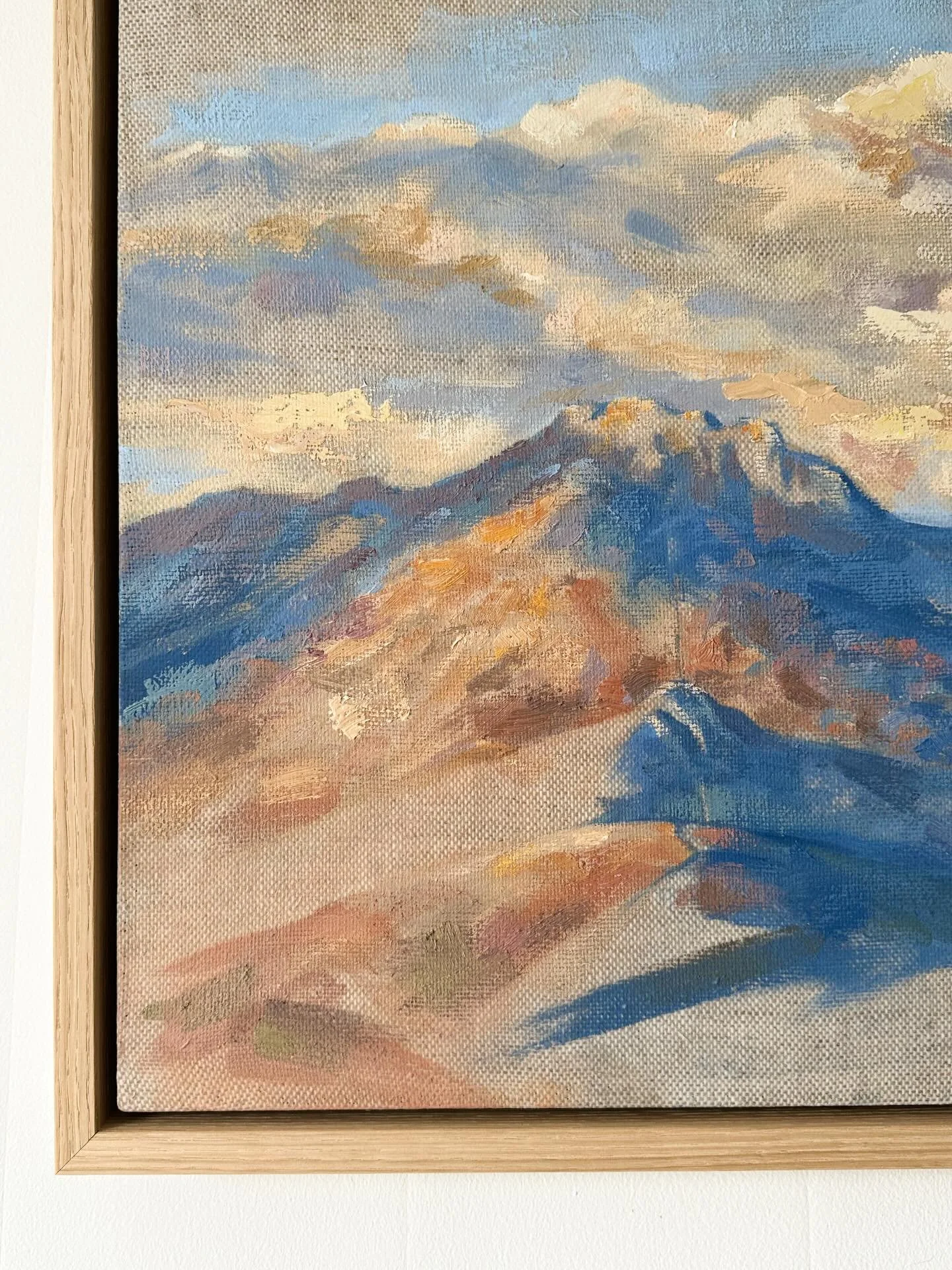 Ever since moving here the Mournes have been a sacred place for me to create in and escape to. The weather and light in the Mournes can be so unique, and recently driving past Slieve Binnian one evening the sharp shadows and dramatic clouds truly cap