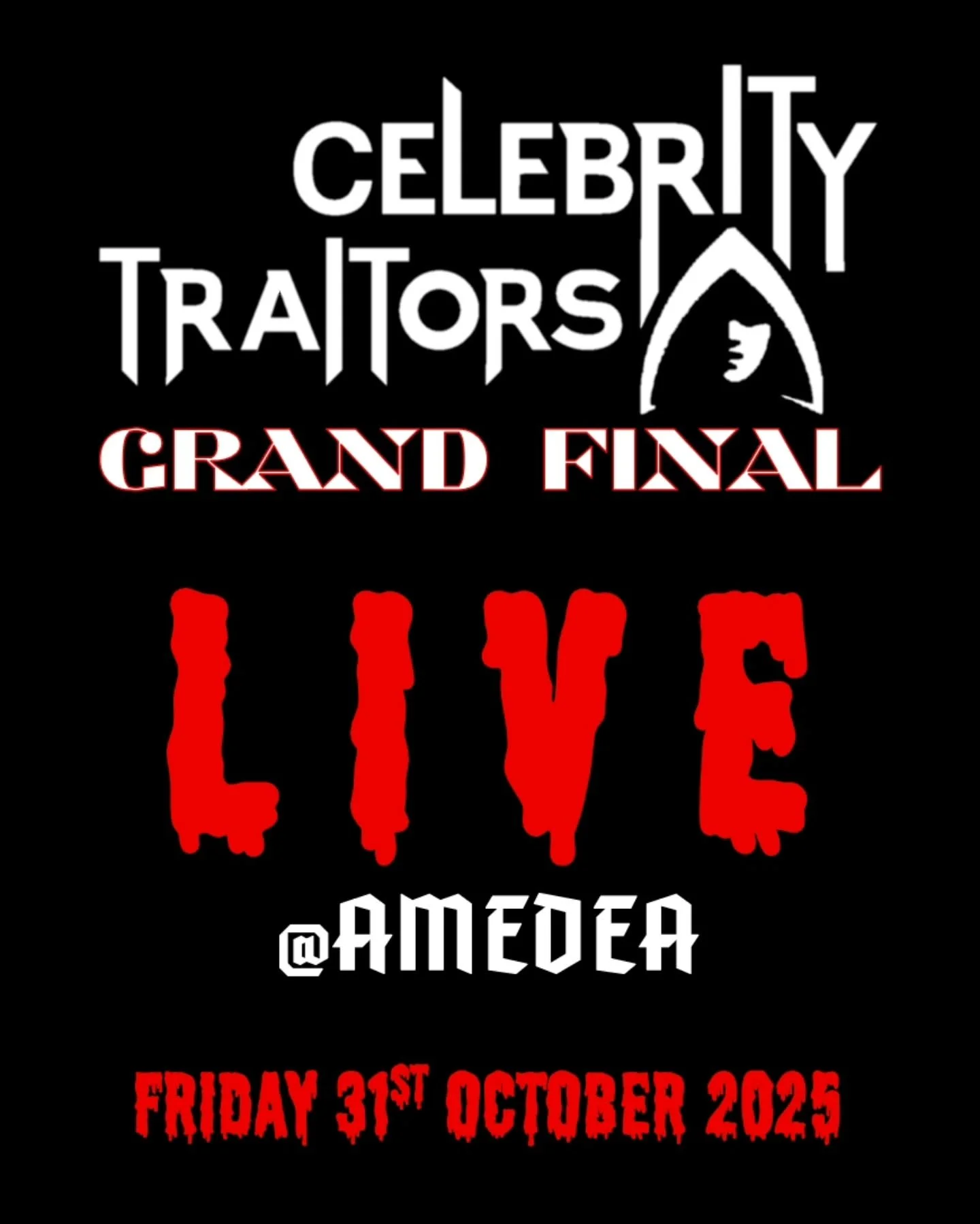 Time to grab your cloak FOR THE CELEBRITY TRAITORS GRAND FINALE!! ๐ต๏ธ๐ก๏ธ๐๐ญ๐บ๐ฅ
The whole of Amedea will be surrounded with TVs SWIMMING in trickery, betrayal and deceit!!! ๐บ๐ป 
MESSAGE NOW TO BOOK! ๐๏ธ๐คฅ๐ฐ๐ท๐ก๏ธ