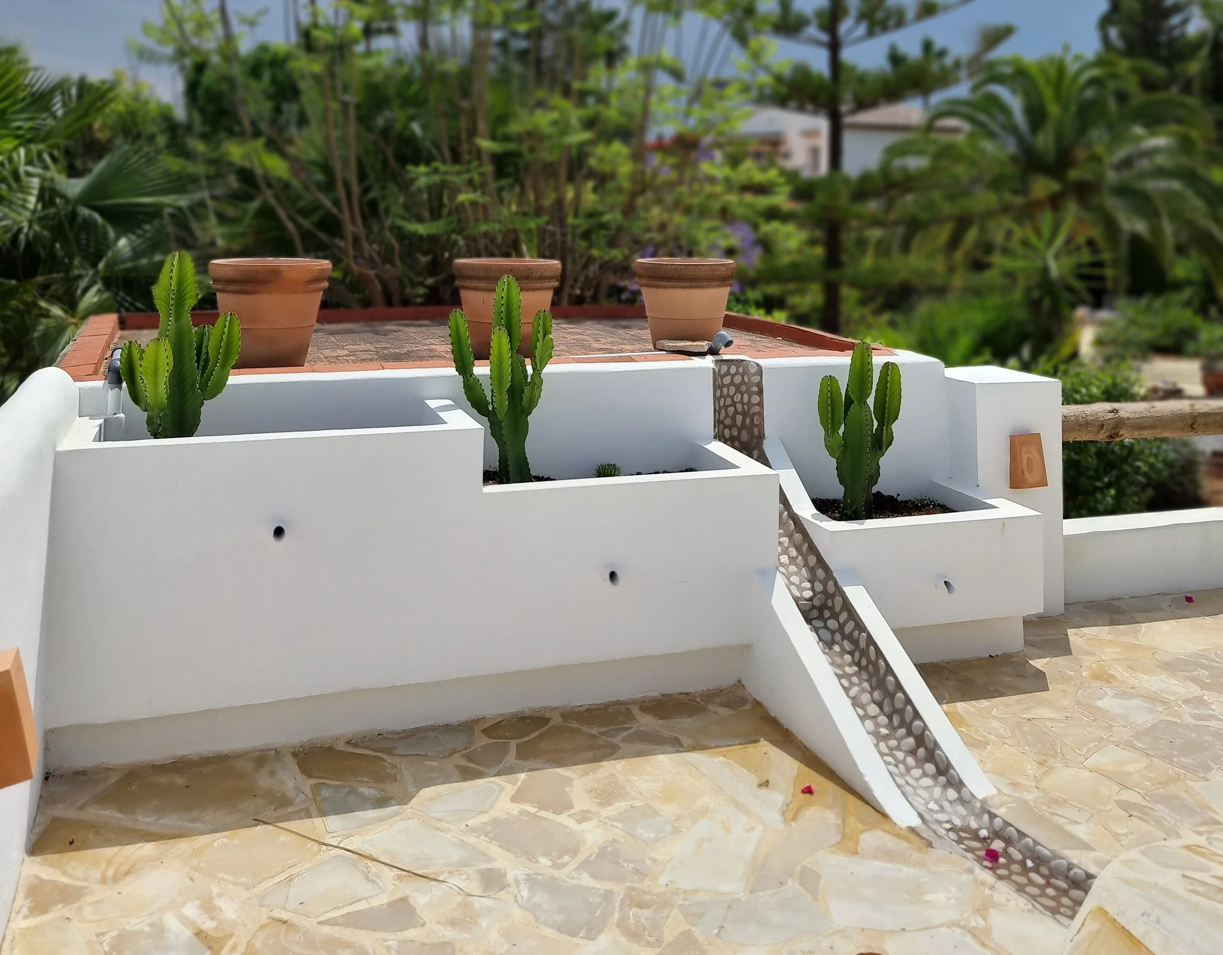 Mediterranean cactus and waterfall