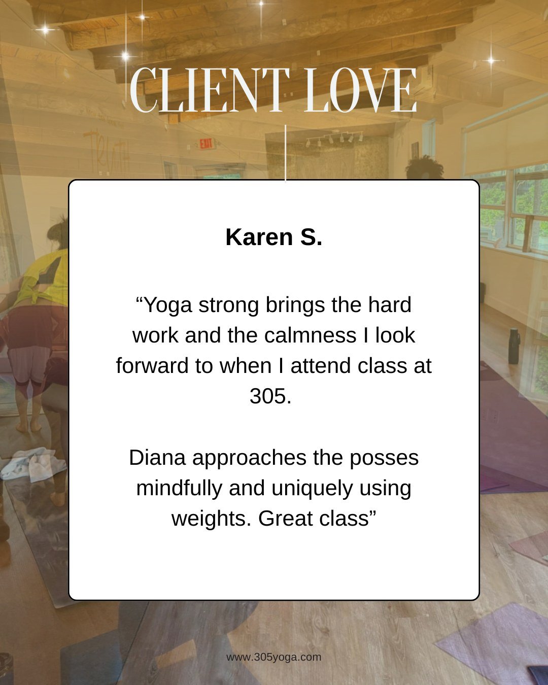 Thank you for your incredible review Karen! 
.
.
We're especially delighted to hear you enjoyed Yoga Strong class with Diana. Your feedback is greatly appreciated and will help guide us as we continue to improve our services.

.
#yogastudio
#yogafam
