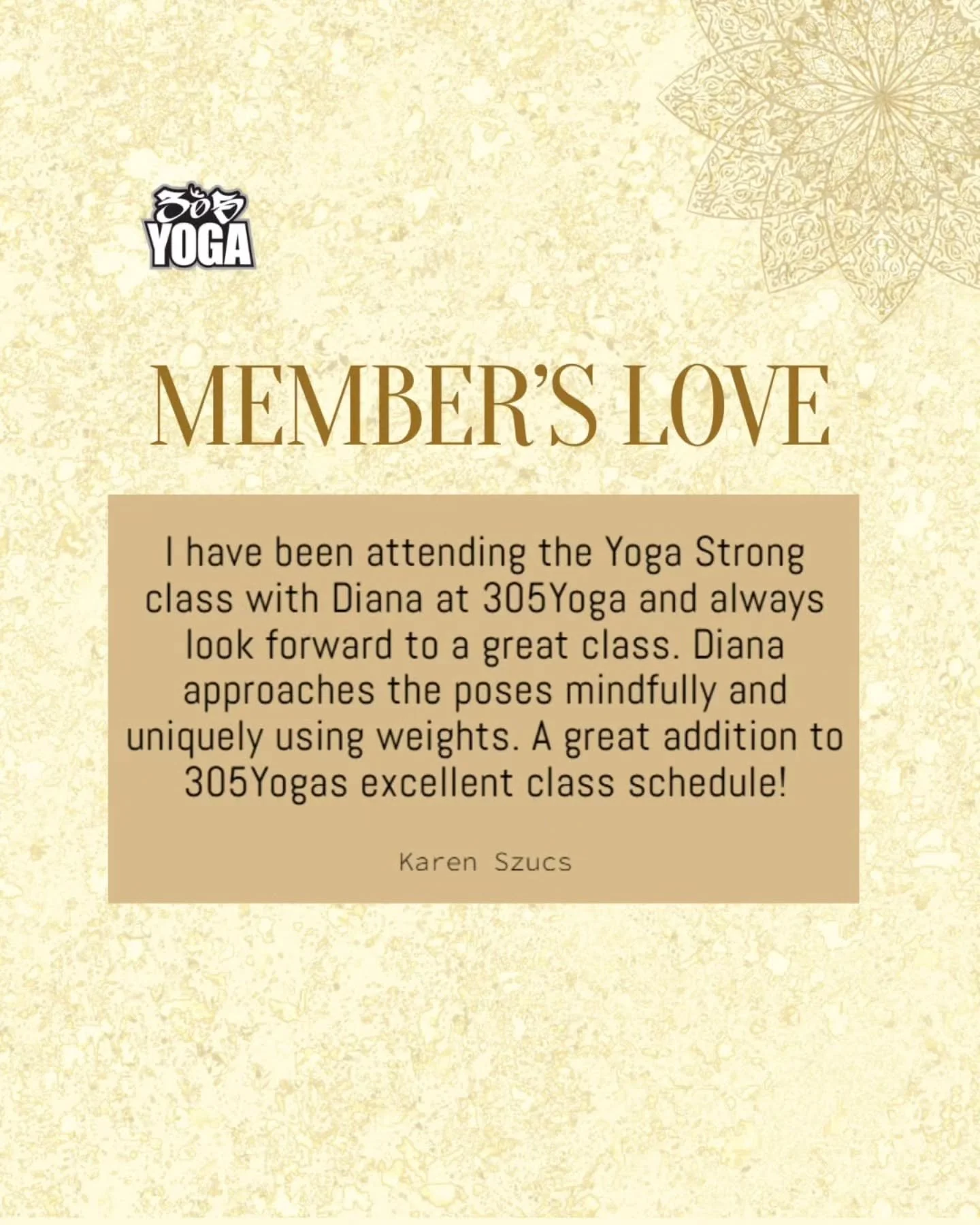Meet Diana! 👋 @here2behuman108. Our amazing 'Yoga Strong' instructor.
.
.
Catch her classes Tuesdays &amp; Thursdays at 10:30 AM, and Fridays at 6:00 PM. Get ready to sweat and feel amazing! 💦 
.

.
#305yoga 
#teacherhighlight 
#yoga #fitness 
#com