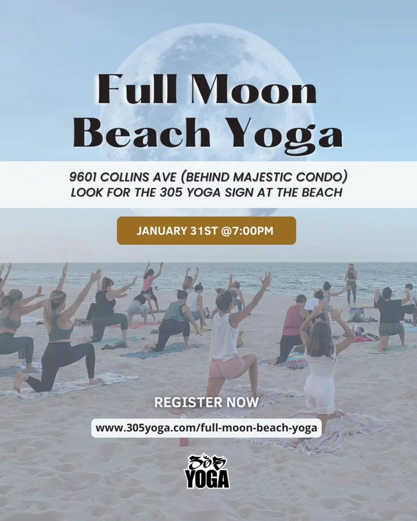 🌕 TONIGHT'S THE NIGHT! FULL-MOON BEACH YOGA IS ON! 🌊
.
.
Ready to flow under the brilliant full moon? Join Diana tonight (January 31st) at 7:00PM for a magical beach yoga experience! 
.
.
Feel the warm sand beneath your mat and let the ocean waves 