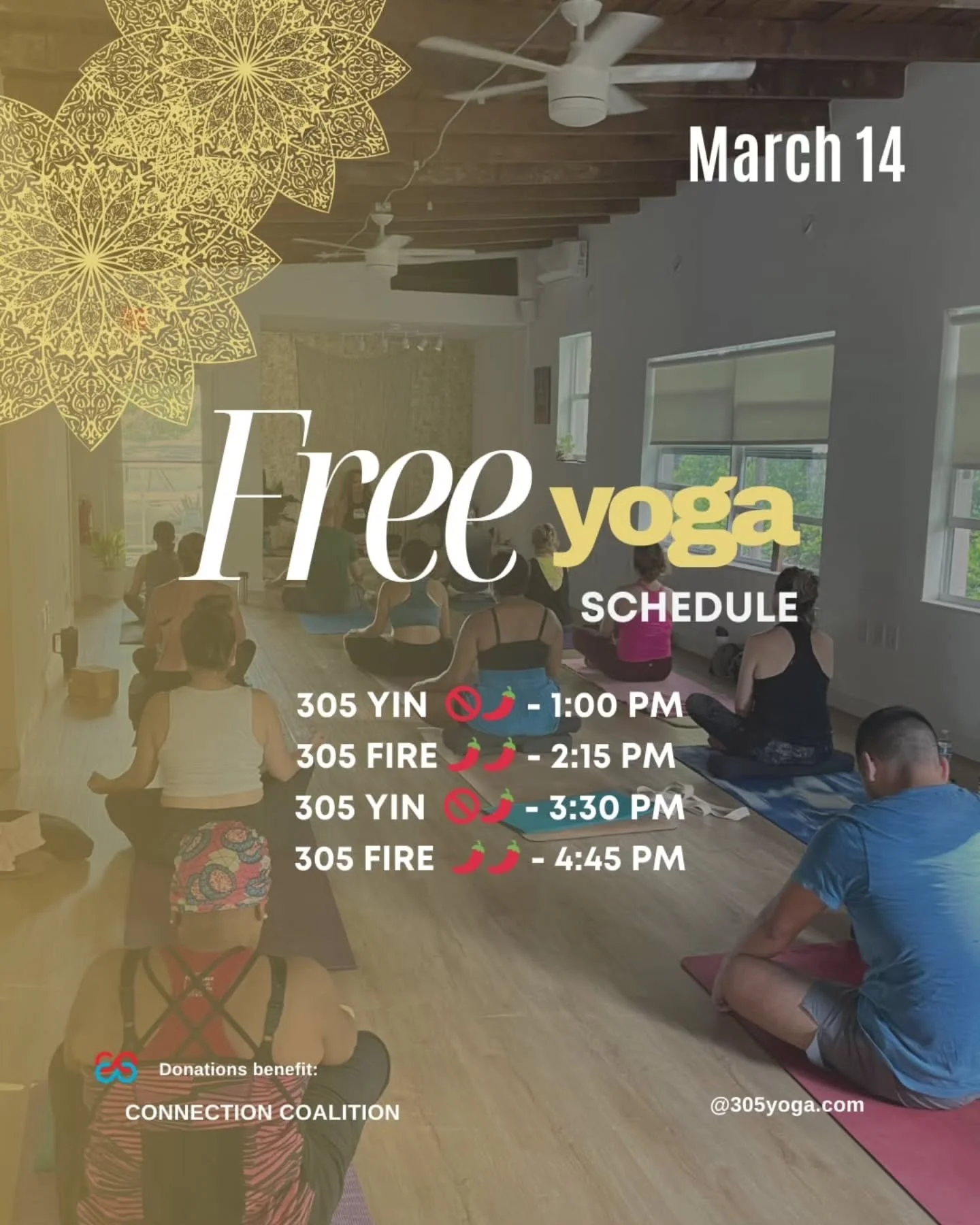 FREE YOGA STARTS TOMORROW 
.
.
FREE Yoga is back at 305 Yoga &mdash; and it starts tomorrow. ✨
.
.
On March 14 &amp; 15, 21, 28 + April 4, enjoy complimentary classes in either 305 Fire (energizing, strong, and sweaty) or Yin (slow, grounding, and de