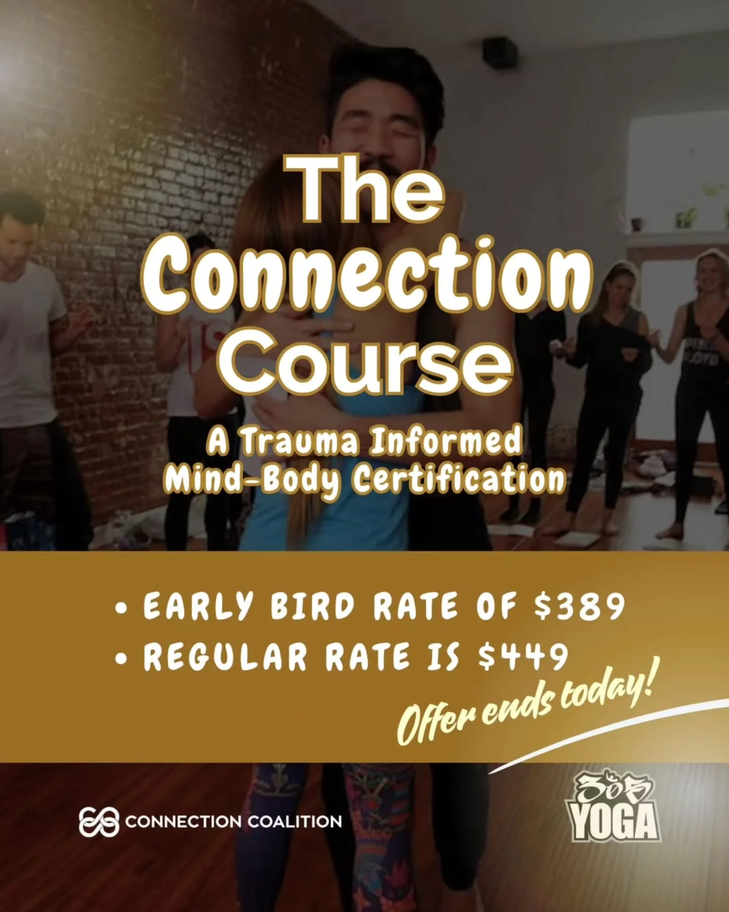 ⏳ EARLY BIRD ENDS TODAY MAY 8! ⏳
✨ The Connection Course | $389 (Reg $449)
.
.
A powerful weekend intensive to heal, learn &amp; connect:
🧠 Understand trauma&rsquo;s effect on your body &amp; brain
🧘&zwj;♀️ Yoga, meditation, breathwork, group learn
