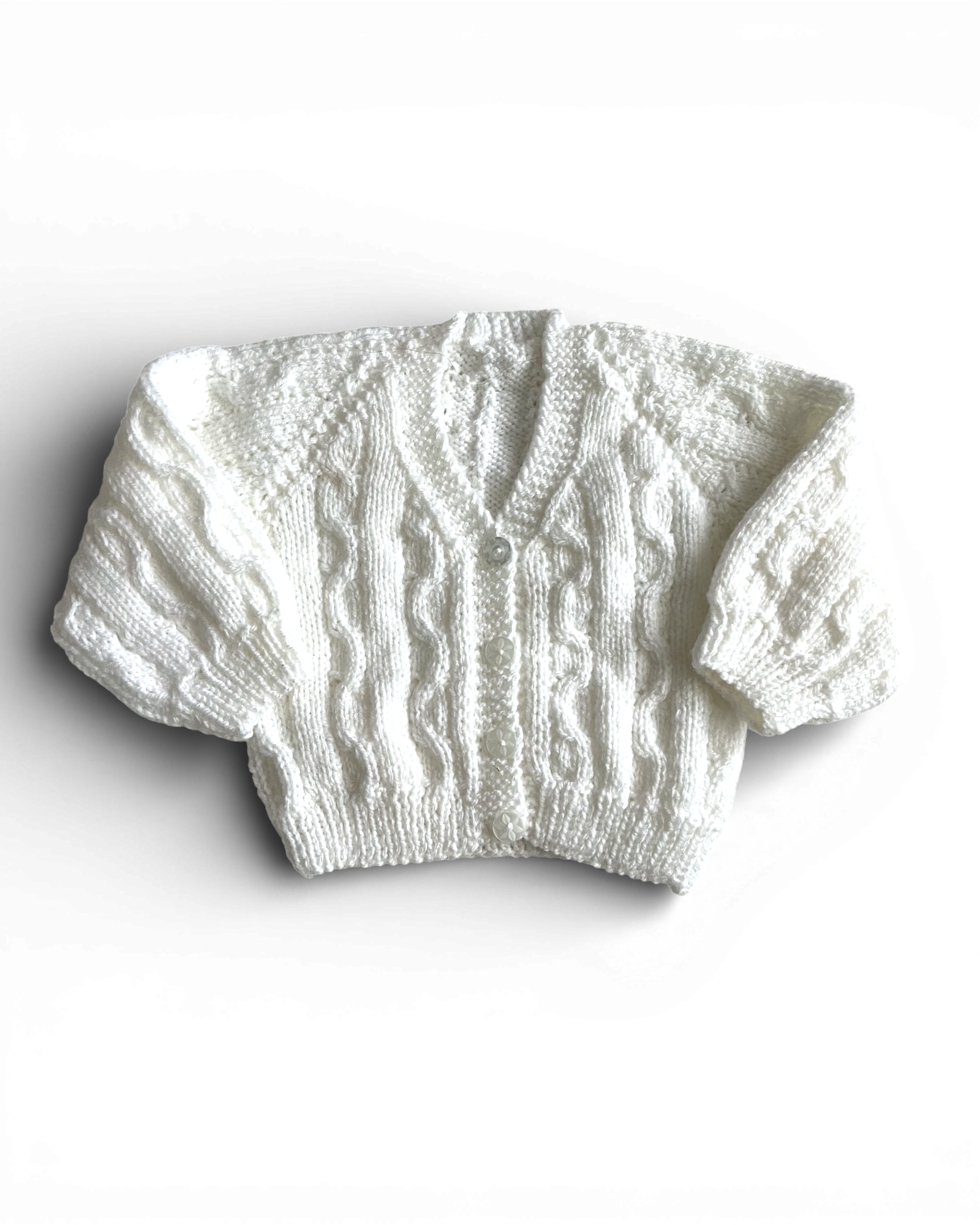 Personalised White hand knitted cardigan 3-6 months